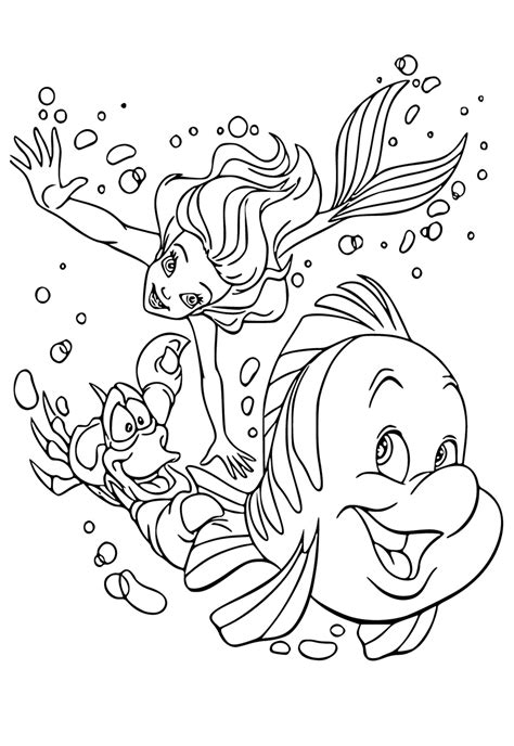 Free Printable Mermaid Flounder Coloring Page For Adults And Kids