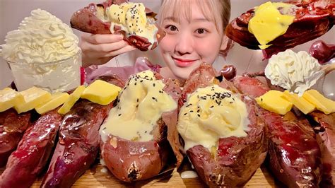 Asmr Baked Sweet Potato With Butter And Ice Creammukbang Eating Soundsenglish Subtitles