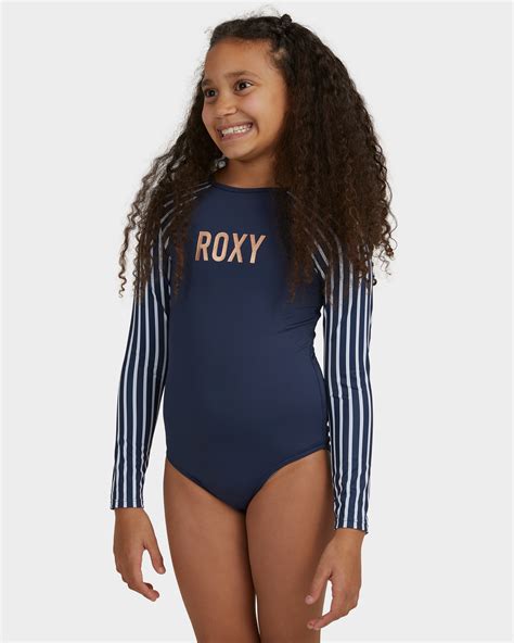 Roxy Girls 8 14 Girl Go Further Long Sleeve Upf 50 Rash Vest The Line Up Stripe Surfstitch