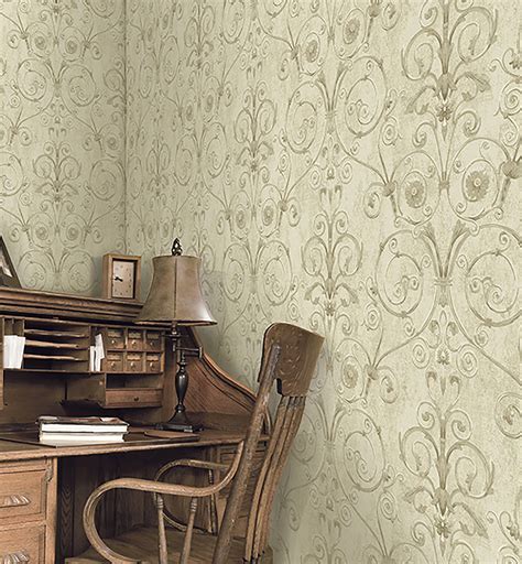 Curlicue Beige Scroll Wallpaper Wallpaper And Borders The Mural Store