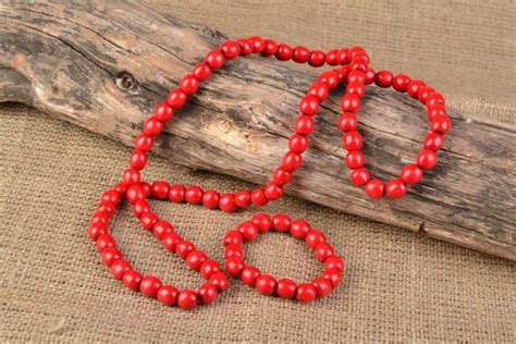 Red Wooden Bead Necklace In Ukrainian Style By EthnicStyleJewelry