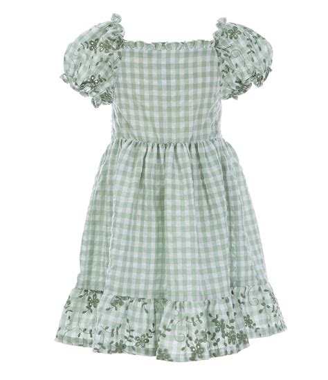 Bonnie Jean Little Girls 2t 6x Short Sleeve Embroideredchecked Peasant