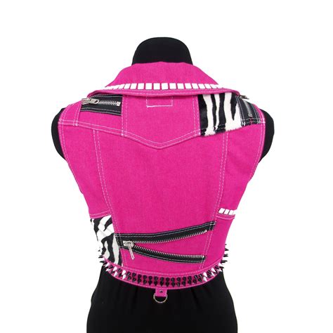 S Pink Denim Vest With Black And White Details Handmade Etsy