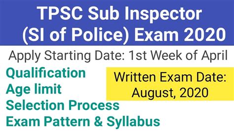 Tpsc Sub Inspector Si Of Police Exam Qualification Age Limit