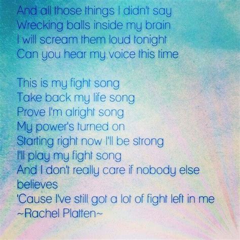 Check spelling or type a new query. "Fight Song" ~ Rachel Platten. I like this song, and it's pretty great she has the same name as ...