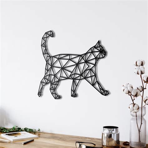 Metal Cat Art Geometric Cat Decor Metal Wall Decor Home Etsy