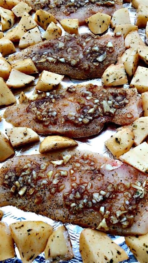 Sheet Pan Baked Garlic Brown Sugar Chicken With Roasted Potatoes