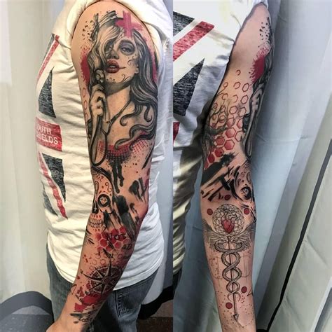 My Finished Trash Polka Sleeve Done By Neon At Point Of Entry Tattoo In Derry Nh Trash Polka