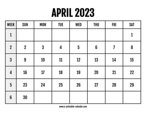 Calendar 2023 April A Printable Calendar