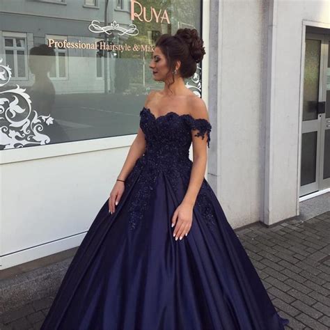 Navy Blue Ball Gowns Off Shoulder Prom Dress Engagement Dresses
