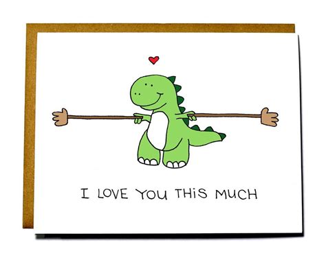 Cute Dinosaur Card T Rex I Love You This Much Love Card Etsy