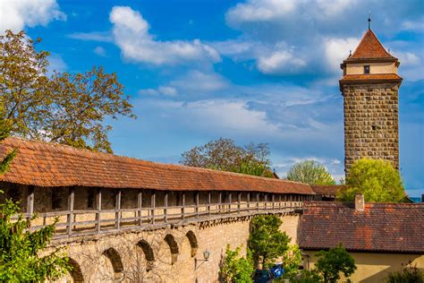 Perfect Panoramic View Of The Medieval Town Fortification Of Rothenburg