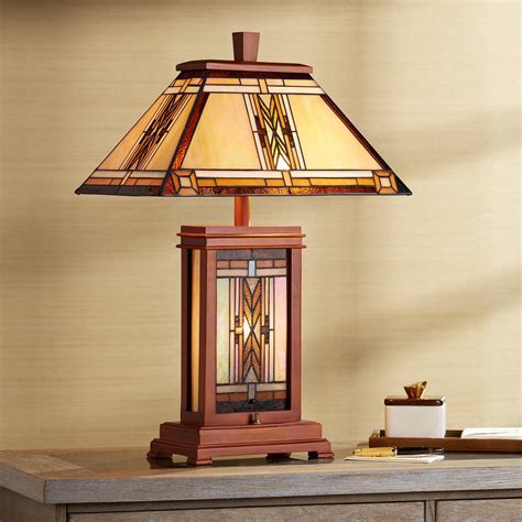 buy walnut mission collection rustic table lamp with nightlight wood base tiffany style antique