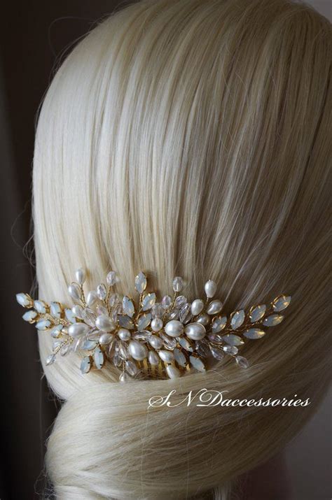 Wedding Hair Comb Bridal Headpiece Opal Rhinestones Hair Comb Etsy