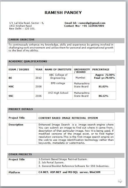 Keep entry level resumes for engineering to one page only. Top 5 Resume Formats For Freshers | Best resume format ...