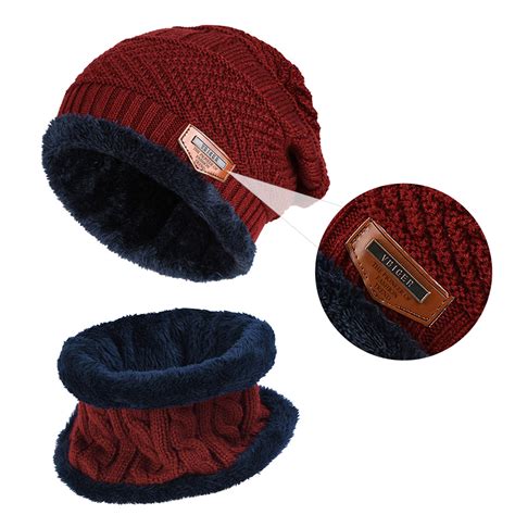Vbiger 2 Pieces Winter Beanie Hat Scarf Set Warm Knit Hat Thick Knit