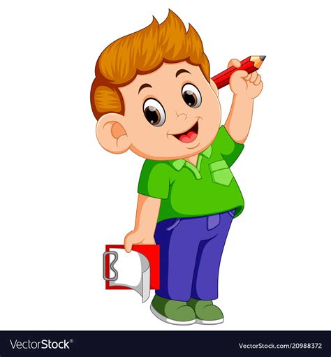 Happy Boy Holding Pencil And Clipboard Royalty Free Vector