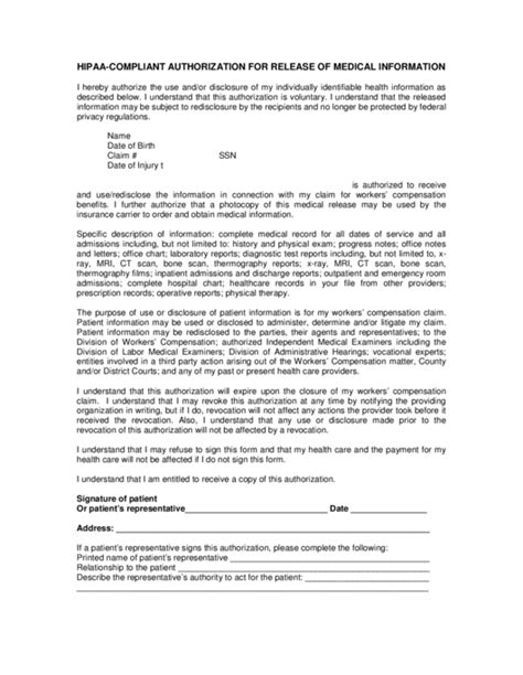 Hipaa Compliant Authorization Form For Release Of Medical Information