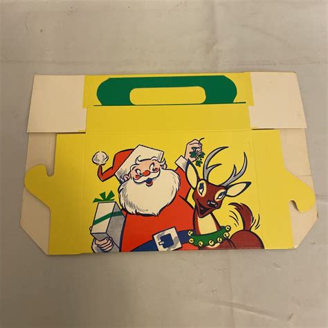 2 Vtg 50s 60s Merry Christmas Santas Deer Paper Fold T Candy Boxes W Handle Ebay