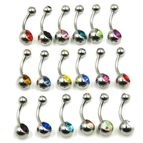 18pcsset Cz Crystal Double Gem Steel Belly Button Ring Navel Stud Body