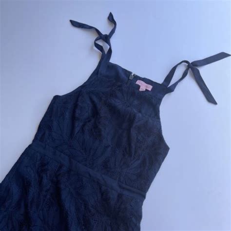 Lilly Pulitzer Kayleigh Shift Dress True Navy Blue Fern Gallery Lace 00