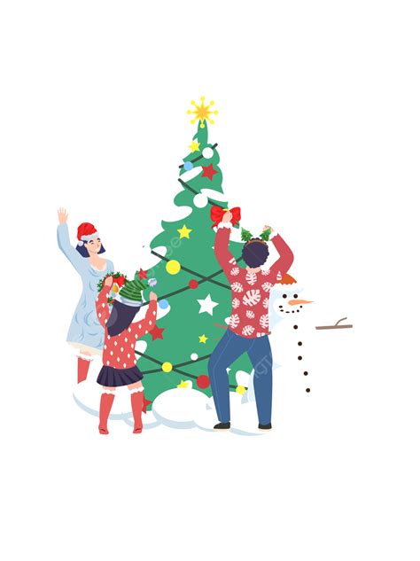 Christmas Scene Flat Vector Characters Dressed Up Christmas Tree