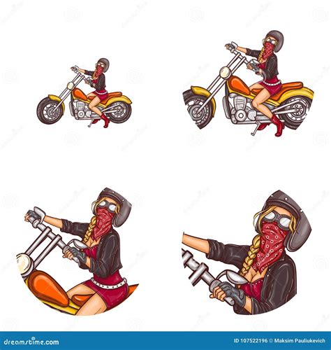 Vector Biker Girl Pop Art Avatar Icons Stock Vector Illustration Of Motorcycle Female 107522196