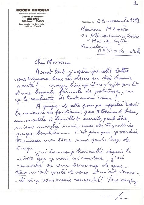 1981 Lettre De Monsieur Roger Brioult à Paul MagÈs Paul Magès