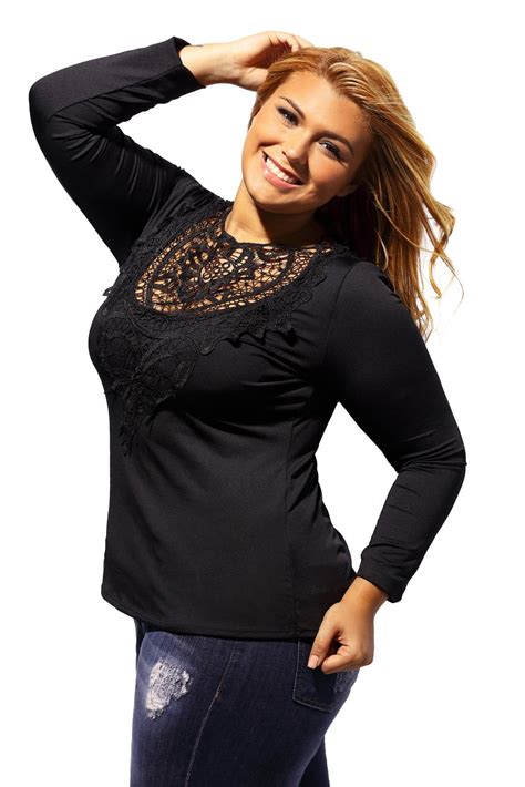 Black Long Sleeves Plus Size Crochet Lace Top Lc25956 2 8 Curvyplus