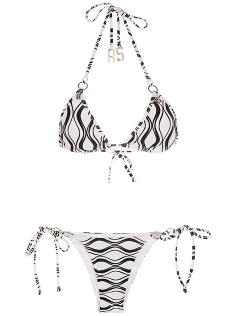 Amir Slama Wave Print Triangle Bikini Set In White Lyst