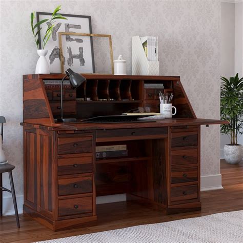 Altamahaw Rustic Solid Wood Drop Front Home Office Secretary Desk