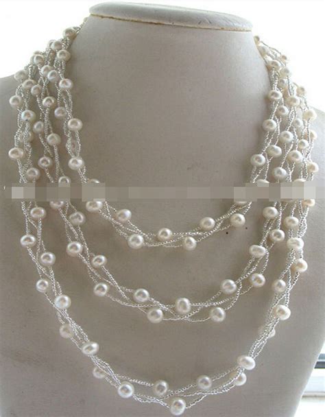 Jewelr 005545 3rows Freshwater Pearl White Nature Necklace 60natural