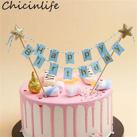 Chicinlife 1set Happy Birthday Cake Bunting Banner Cake Toppers Boy