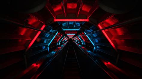 Download Wallpaper 1920x1080 Tunnel Neon Glow Stairs Full Hd Hdtv