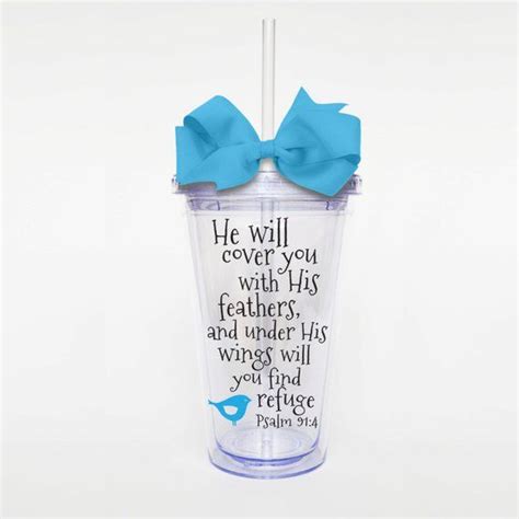 He Will Cover You Psalms Scripture Bible Verse Acrylic Tumbler