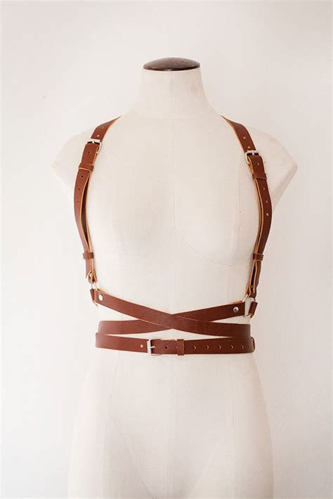 Brown Women Leather Harness With Crossed Straps Etsy