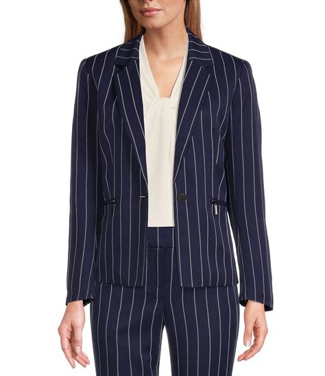 kasper pinstripe print notch lapel collar button front coordinating blazer dillard s