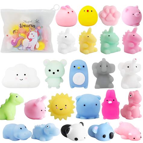 Pokonboy 25pcs Mochi Squishy Toys Mini Kawaii Squishies Animals With