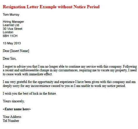 You should combine without prejudice and open correspondence in one letter. Resignation Letter Example Without Notice Period ...