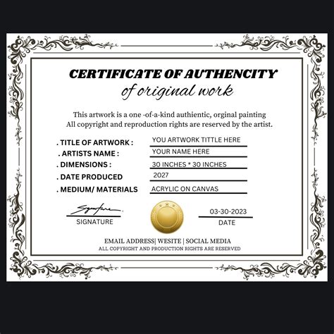 Editable Certificate Of Authenticity For Artwork Authenticity Etsy Uk