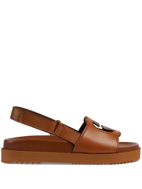 Gucci Interlocking G Leather Sandals In Brown Modesens