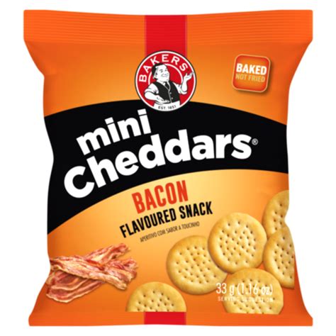 Bakers Mini Cheddars Bacon Flavour 33g X 36 Snacks Savoury Biscuits
