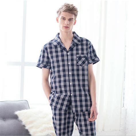 2017 Mens Pajamas Summer Short Sleeve Pyjamas Sets Nightgown Sleepwear