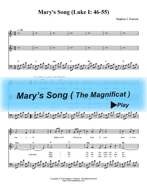 Marys Song The Magnificat Free Sheet Music Lyrics Audio Marys