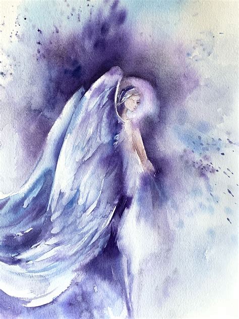 Angel In Purple Original Watercolour Painting Loose Style Etsy In