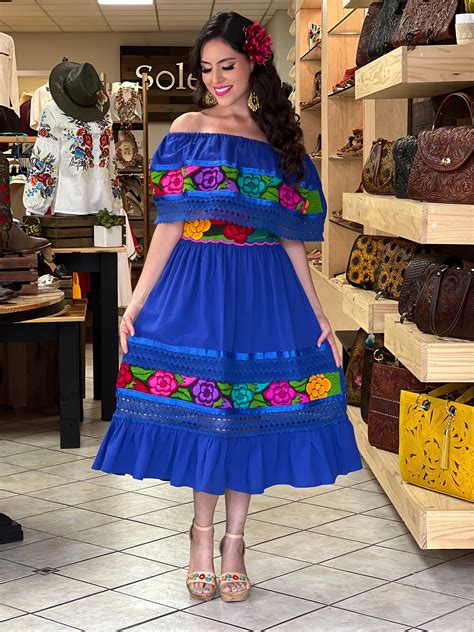 Mexican Traditional Dress Floral Embroidered Dress Mexican Etsy