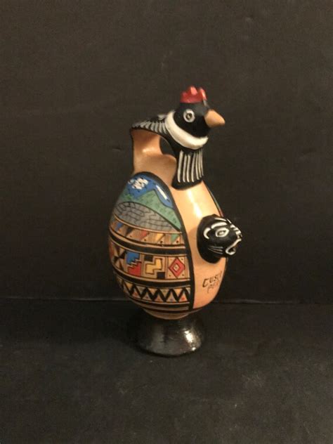 Cusco Peru Folk Art Pottery Pitcher Incan Ceremonial Rooster Etsy