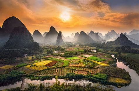 In Southern China Near Guilin Agricultural Crops In The Midst Of