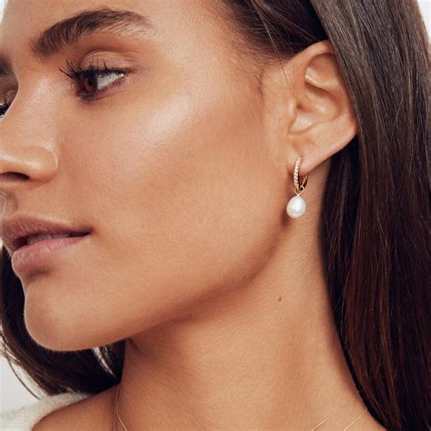 Diamond Style Large Pearl Drop Hoop Earrings By Lily And Roo