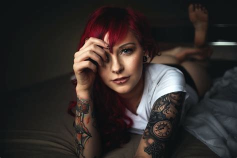 Wallpaper Face Women Redhead Model Tattoo Beauty Lady Darkness